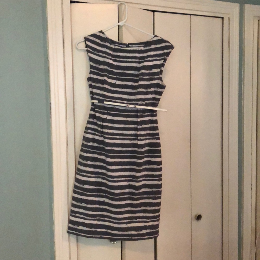 Grey and white striped sheath dress